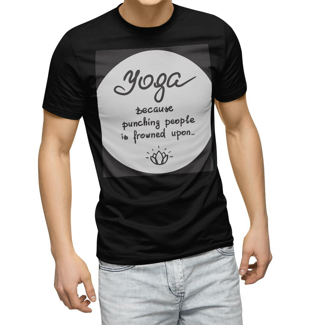 tシャツ メンズ 半袖 ブラック デザイン XS S M L XL 2XL Tシャツ ティーシャツ T shirt 黒 016089 yoga ヨガ 英字 おしゃれ