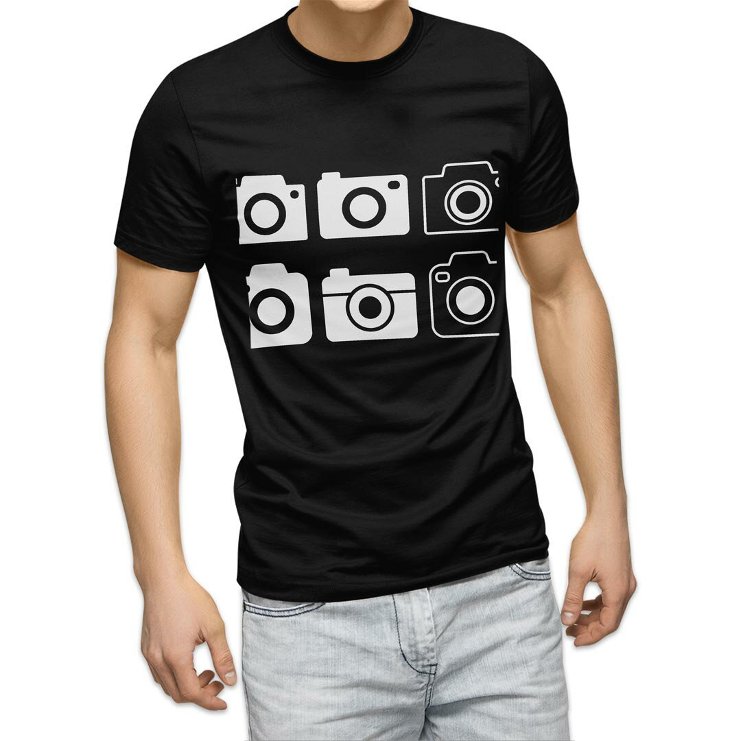 tシャツ メンズ 半袖 ブラック デザイン XS S M L XL 2XL Tシャツ ティーシャツ T shirt 黒 016184 カメラ
