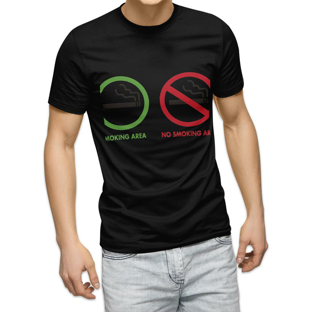 tシャツ メンズ 半袖 ブラック デザイン XS S M L XL 2XL Tシャツ ティーシャツ T shirt 黒 016185 たばこ　分煙