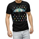 tシャツ メンズ 半袖 ブラック デザイン XS S M L XL 2XL Tシャツ ティーシャツ T shirt 黒 016260 雨 傘 カラフル