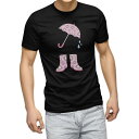 tシャツ メンズ 半袖 ブラック デザイン XS S M L XL 2XL Tシャツ ティーシャツ T shirt 黒 016336 傘 梅雨 カラフル
