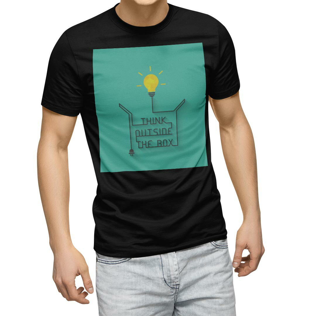 tシャツ メンズ 半袖 ブラック デザイン XS S M L XL 2XL Tシャツ ティーシャツ T shirt　黒 016497 電気　ライト　緑　イラスト