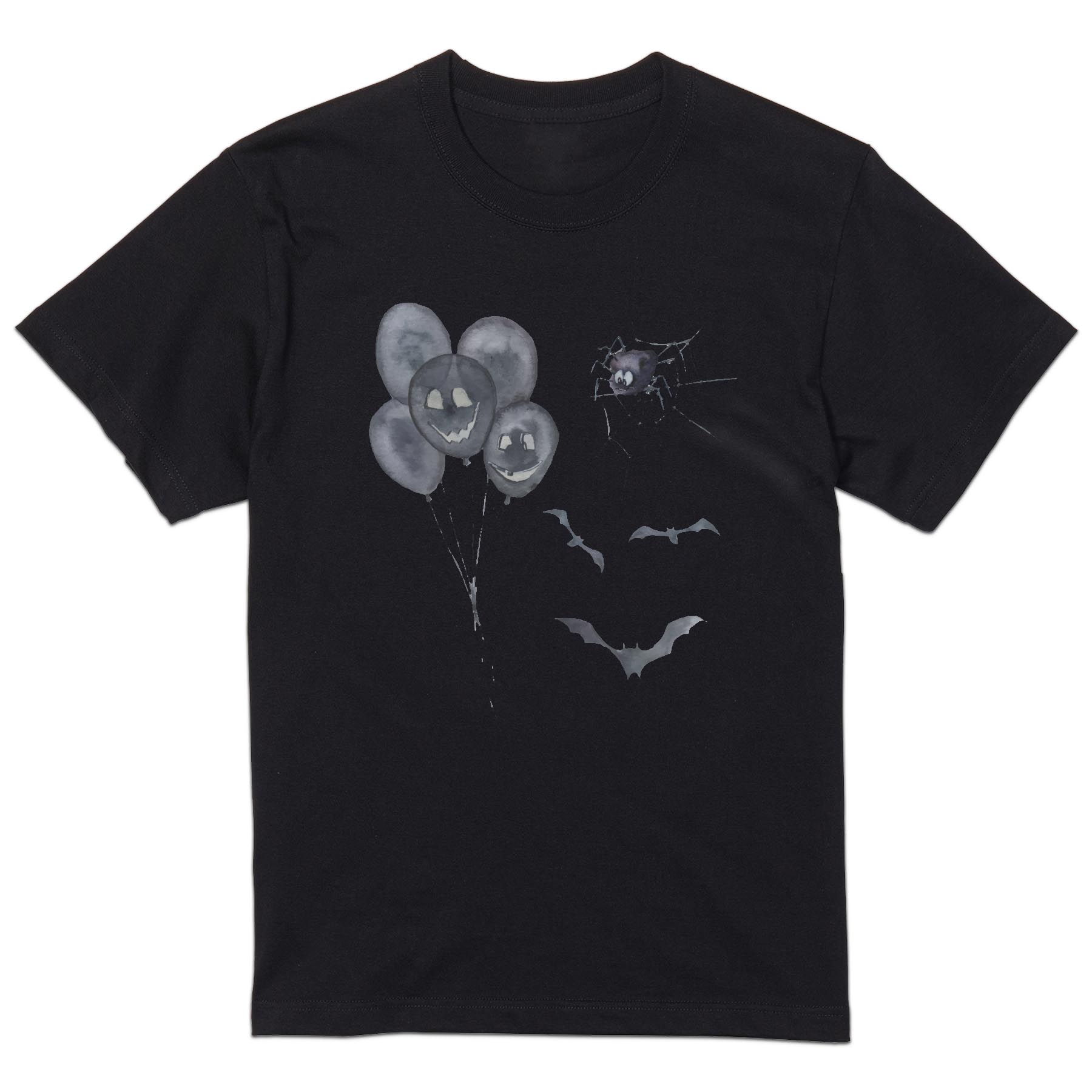 tシャツ メンズ 半袖 ブラック デザイン XS S M L XL 2XL Tシャツ ティーシャツ T shirt　黒 017455 ハロウィン　かわいい 手書き風　風船　コウモリ