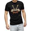 tシャツ メンズ 半袖 ブラック デザイン XS S M L XL 2XL Tシャツ ティーシャツ T shirt 黒 017653 子供の日 兜 端午の節句 カブト
