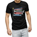 tシャツ メンズ 半袖 ブラック デザイン XS S M L XL 2XL Tシャツ ティーシャツ T shirt 黒 017659 子供の日 鯉のぼり カラフル こいのぼり