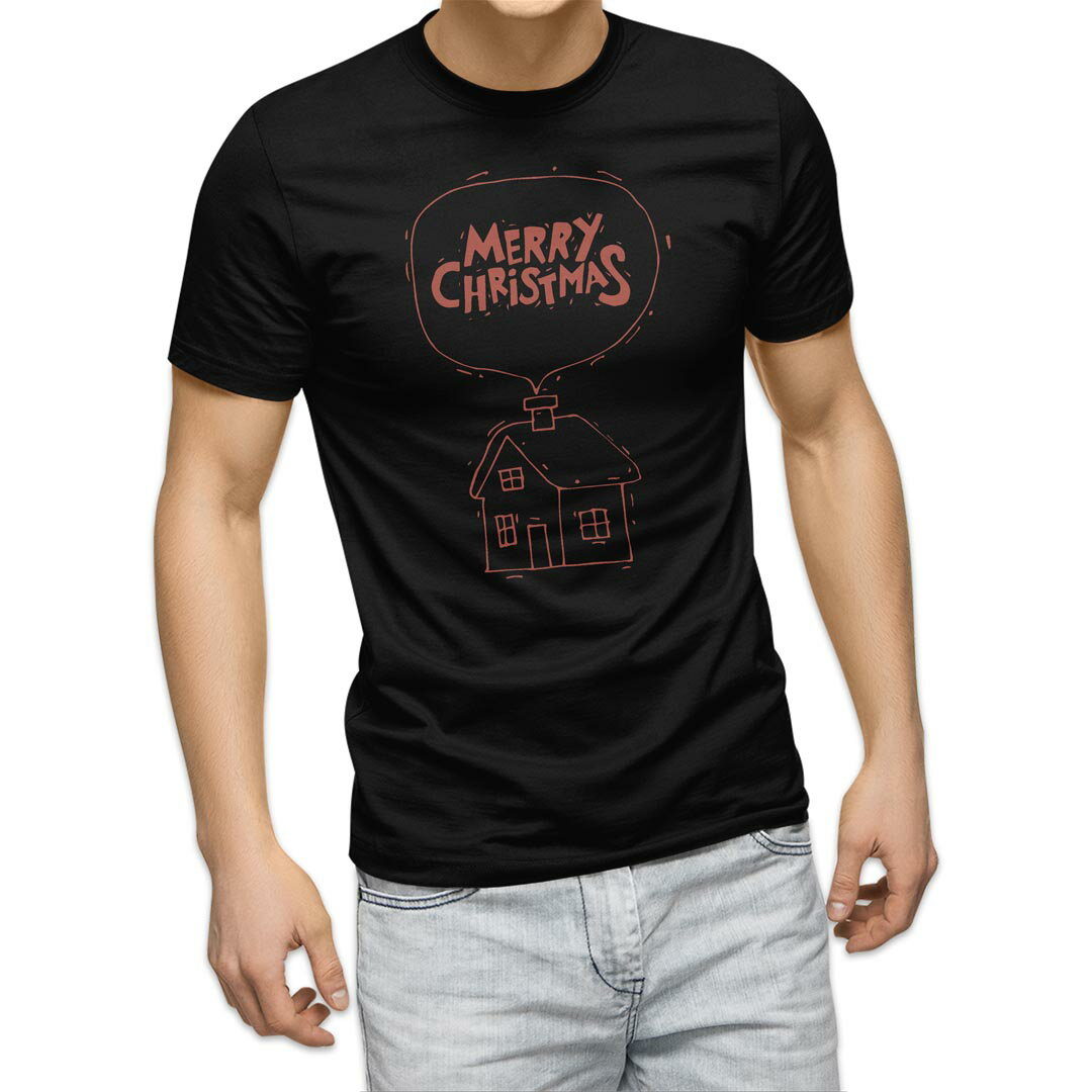 tシャツ メンズ 半袖 ブラック デザイン XS S M L XL 2XL Tシャツ ティーシャツ T shirt 黒 017672 クリスマス home 赤 文字 クリスマス