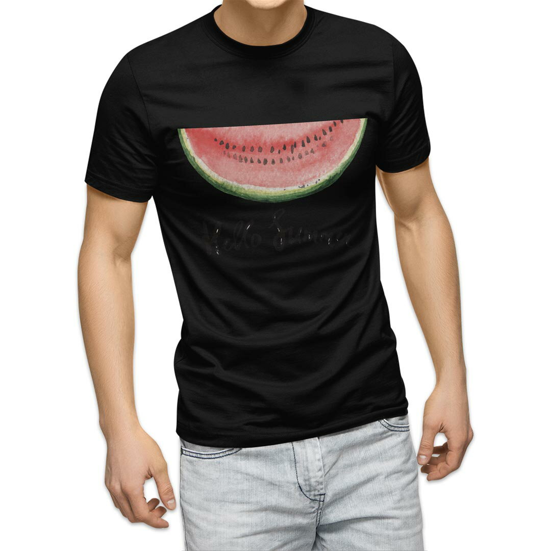 tシャツ メンズ 半袖 ブラック デザイン XS S M L XL 2XL Tシャツ ティーシャツ T shirt　黒 017843 夏 スイカ　夏　summer