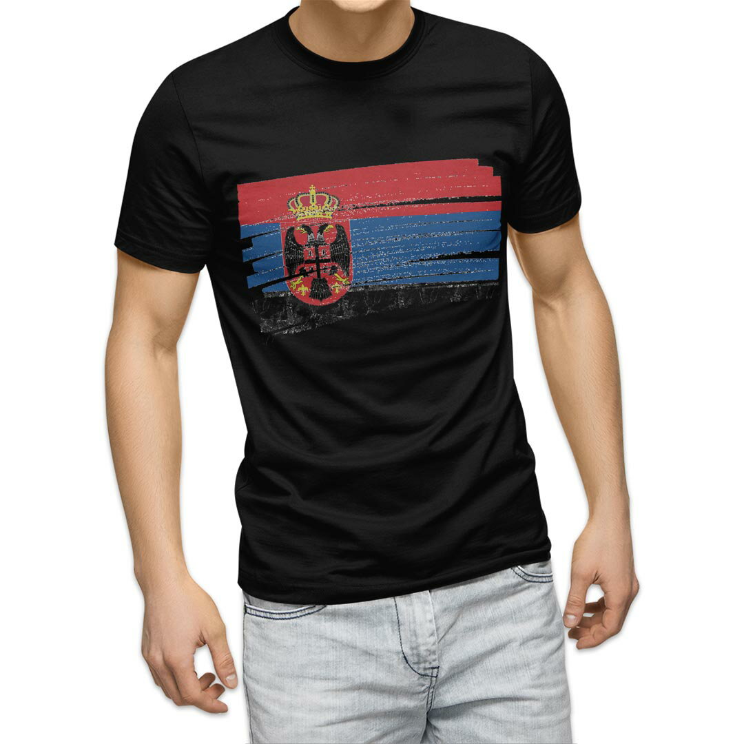 tシャツ メンズ 半袖 ブラック デザイン XS S M L XL 2XL Tシャツ ティーシャツ T shirt 黒 018555 serbia セルビア