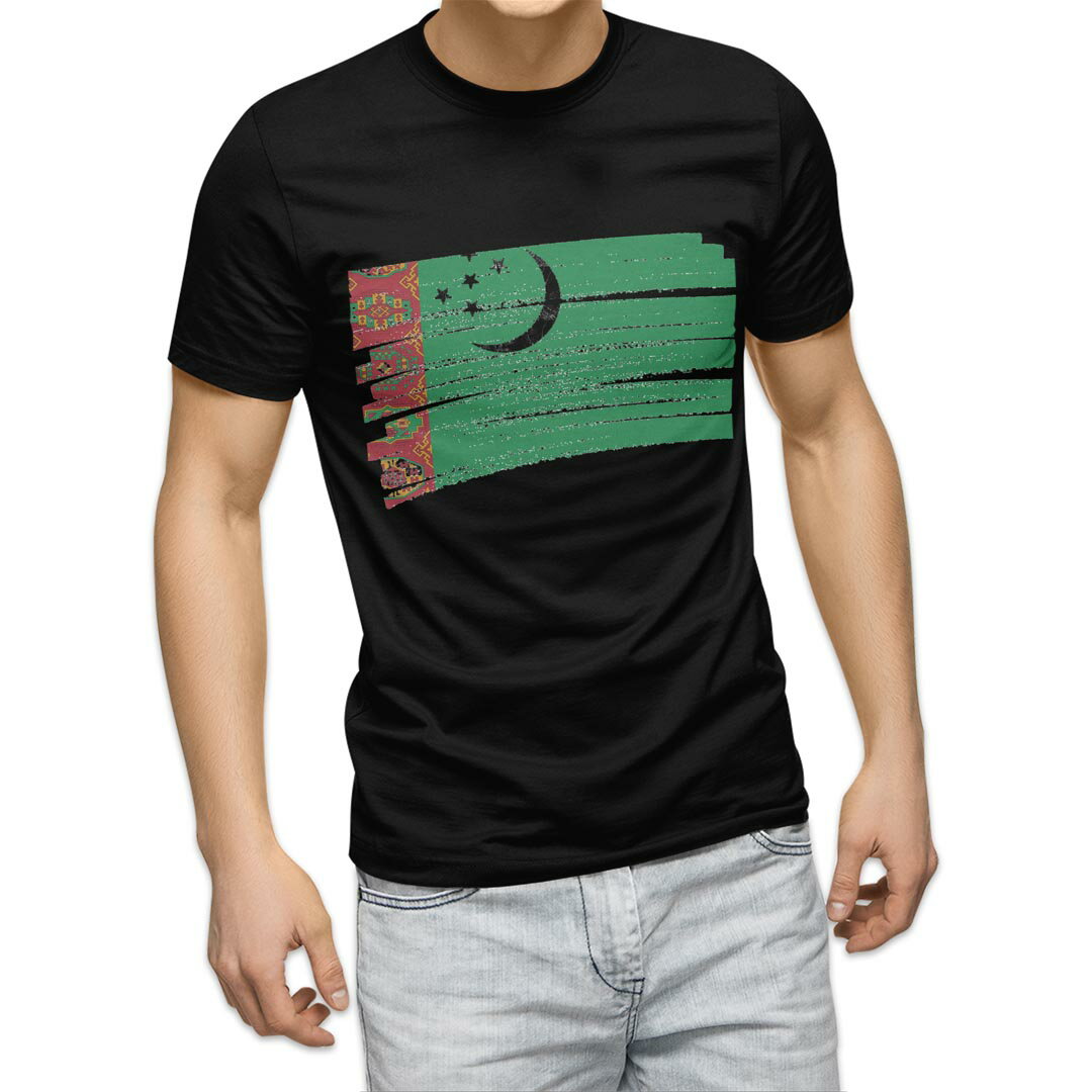 tシャツ メンズ 半袖 ブラック デザイン XS S M L XL 2XL Tシャツ ティーシャツ T shirt 黒 018587 turkmenistan トルクメニスタン