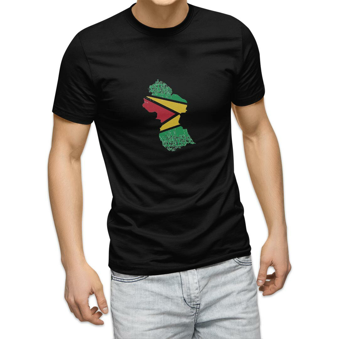 tシャツ メンズ 半袖 ブラック デザイン XS S M L XL 2XL Tシャツ ティーシャツ T shirt 黒 018844 guyana ガイアナ