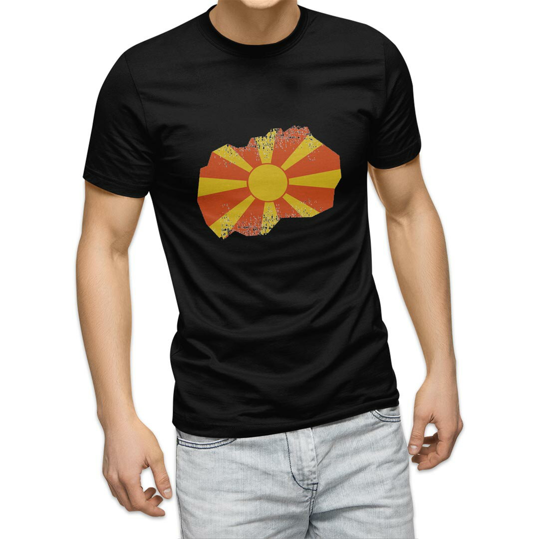 tシャツ メンズ 半袖 ブラック デザイン XS S M L XL 2XL Tシャツ ティーシャツ T shirt 黒 018877 macedonia マケドニア