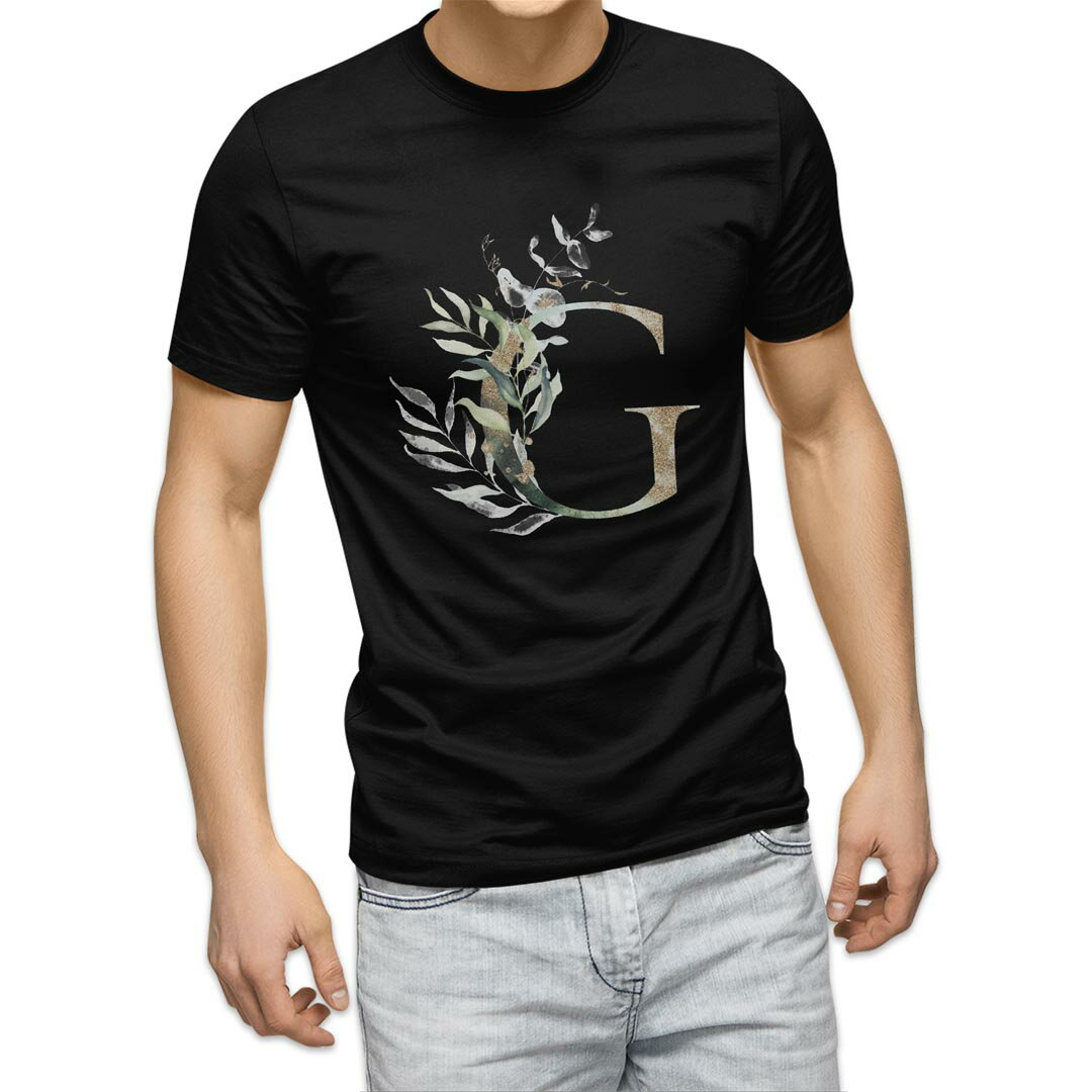 针织衣物 - tシャツ メンズ 半袖 ブラック デザイン XS S M L XL 2XL Tシャツ ティーシャツ T shirt 黒 019124 文字 g アルファベット
