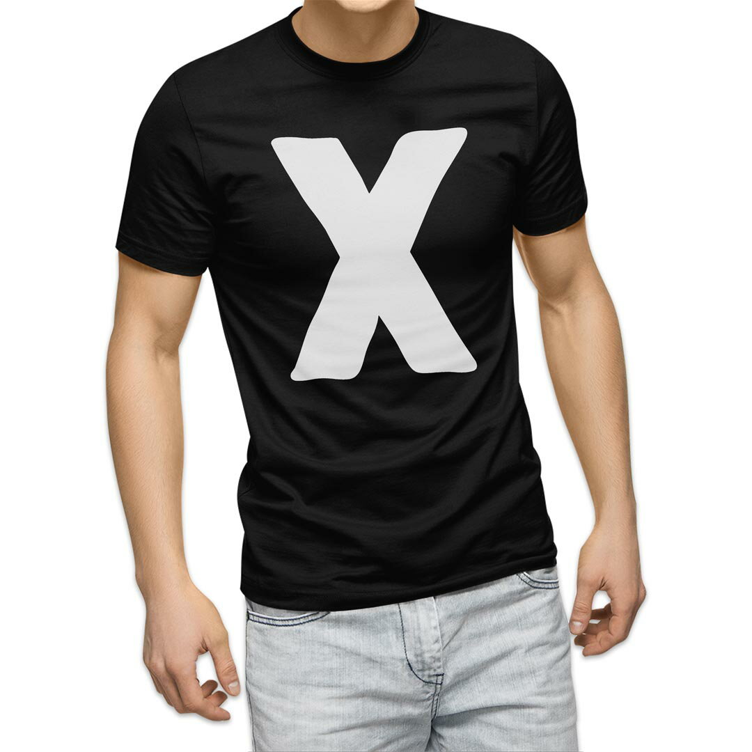 tシャツ メンズ 半袖 ブラック デザイン XS S M L XL 2XL Tシャツ ティーシャツ T shirt 黒 019204 文字 x アルファベット