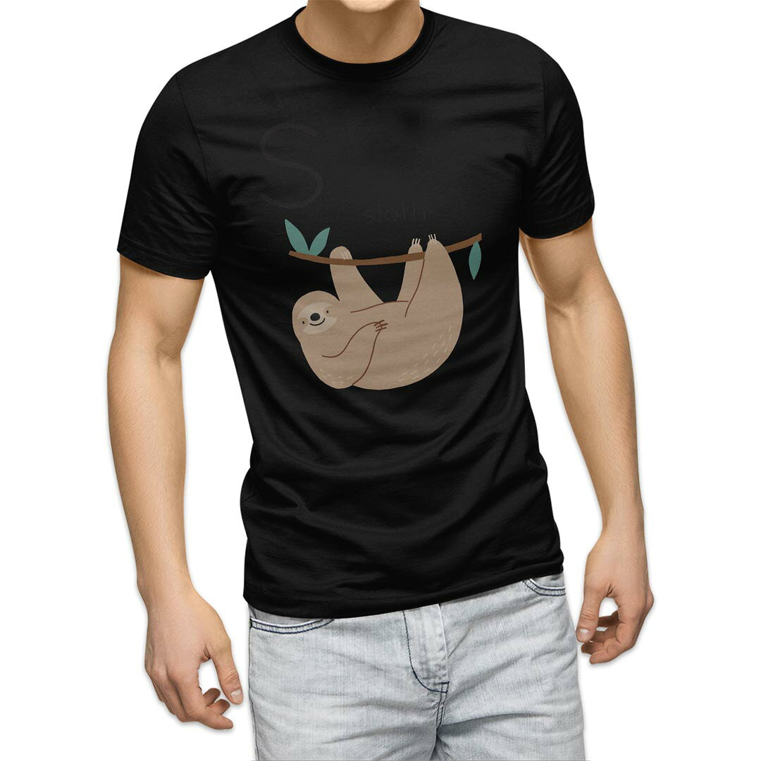 tシャツ メンズ 半袖 ブラック デザイン XS S M L XL 2XL Tシャツ ティーシャツ T shirt 黒 019952 S sloth ナマケモノ