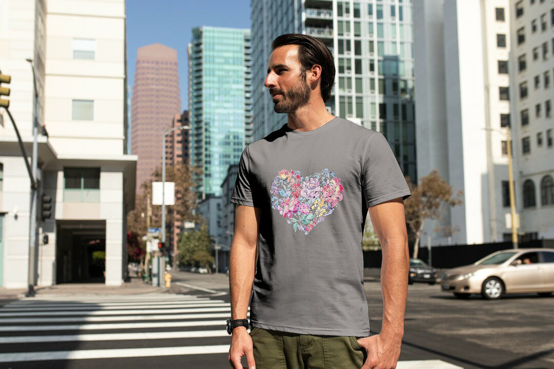 T-Shirt de 25 colores para hombres Camisetas blancas gris diseño S M L XL 2XL 3XL T-Shirt T-Shirt T-Shirt013471 Flores Flores Corazón — vista 2
