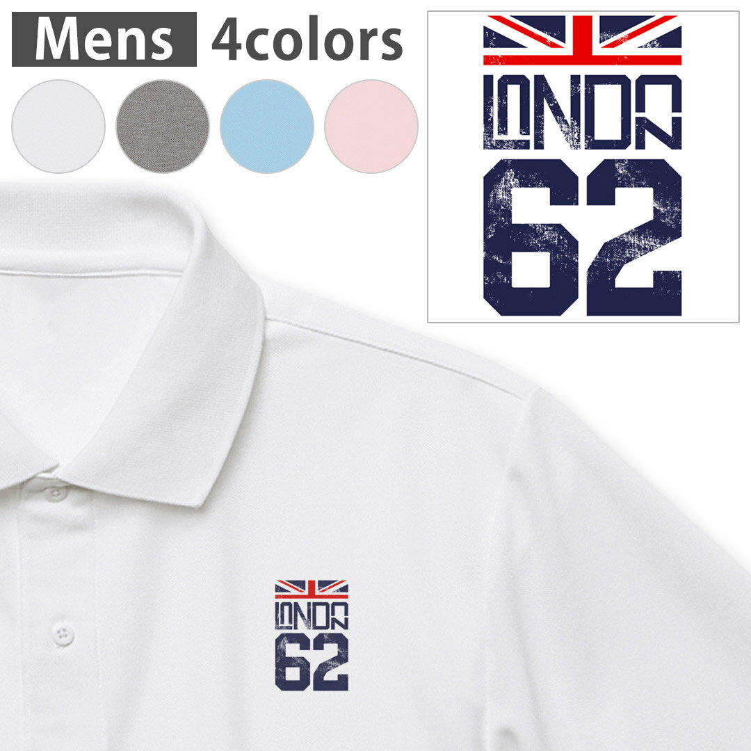 選べる4カラー メンズ ドライポロシャツ 鹿の子 メンズ 半袖 ホワイト グレー ライトブルー ベビーピンク ワンポイントデザイン Polo shirt シワが付きにくい 乾きやすい XS S M L XL 2XL 3XL 4XL 5XL 018141 ワンポイント ロンドン　イギリス　ユニオンジャック
