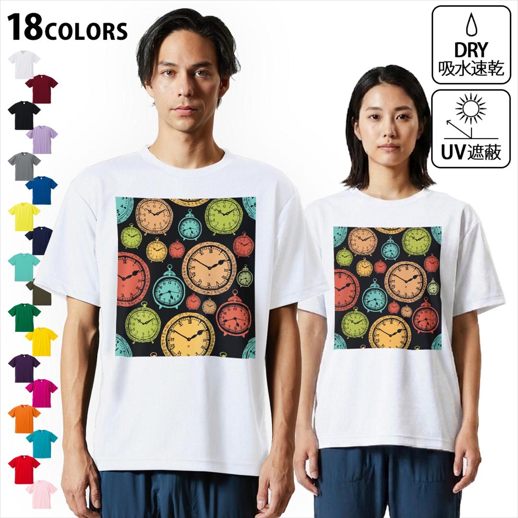 ドライTシャツ メンズ 吸水 速乾 DRY 選べる18カラー! 半袖 デザインドライTシャツ スポーツ ゆったり ティーシャツ T shirt 009701 時計 アンティーク