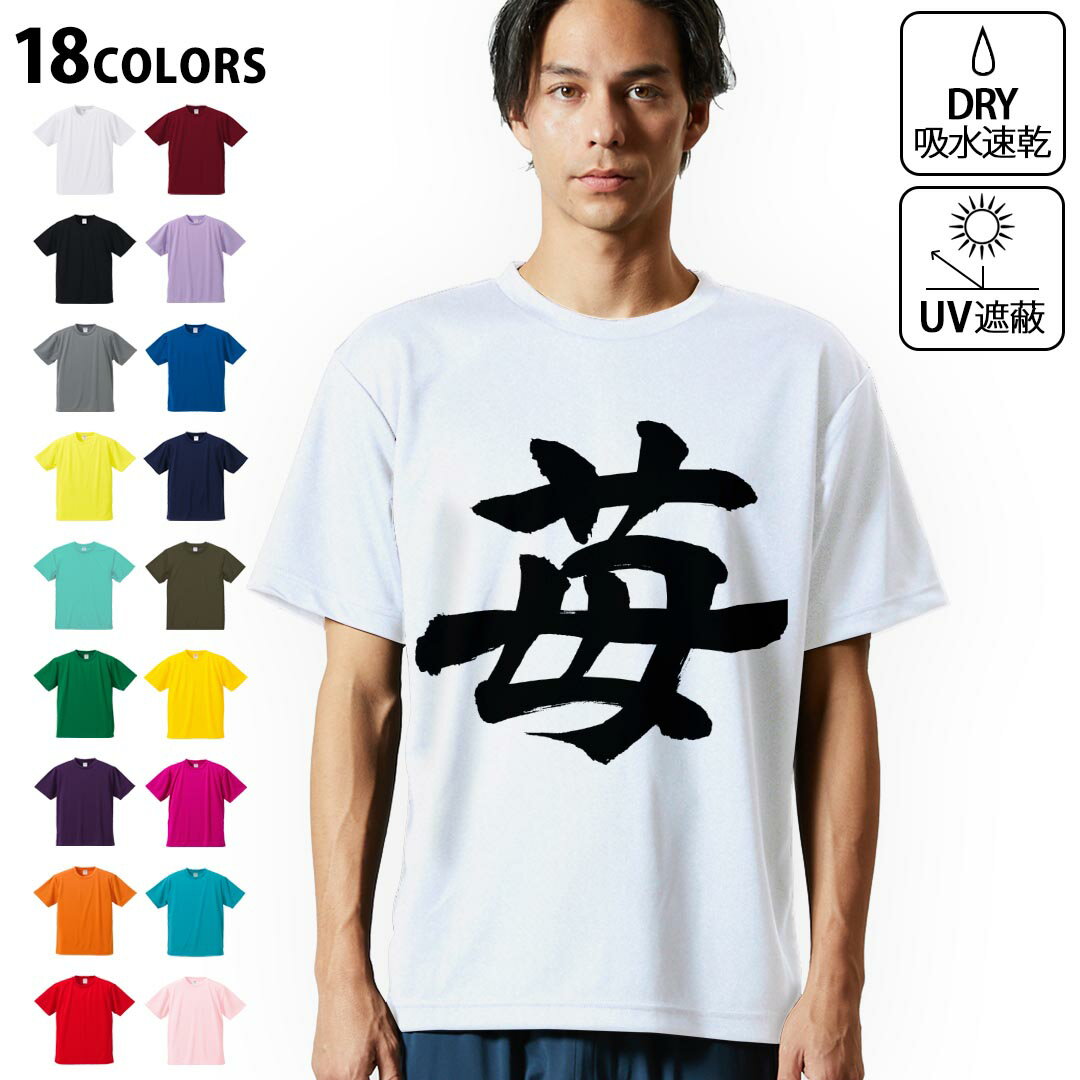 ドライTシャツ メンズ 吸水 速乾 DRY 選べる18カラー! 半袖 デザインドライTシャツ スポーツ ゆったり ティーシャツ T shirt 015538 いちご 文字 日本語 達筆 習字