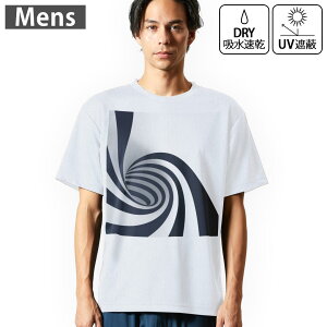 メンズ ドライTシャツ ホワイト 半袖 4.1オンス ジム トレーニング スポーツ 運動会 ドライアスレチック UVカット 紫外線遮蔽 吸水速乾 デザイン Tshirt S M L XL 2XL 3XL 4XL 5XL 6XL 000303 渦巻き モノクロ 錯覚