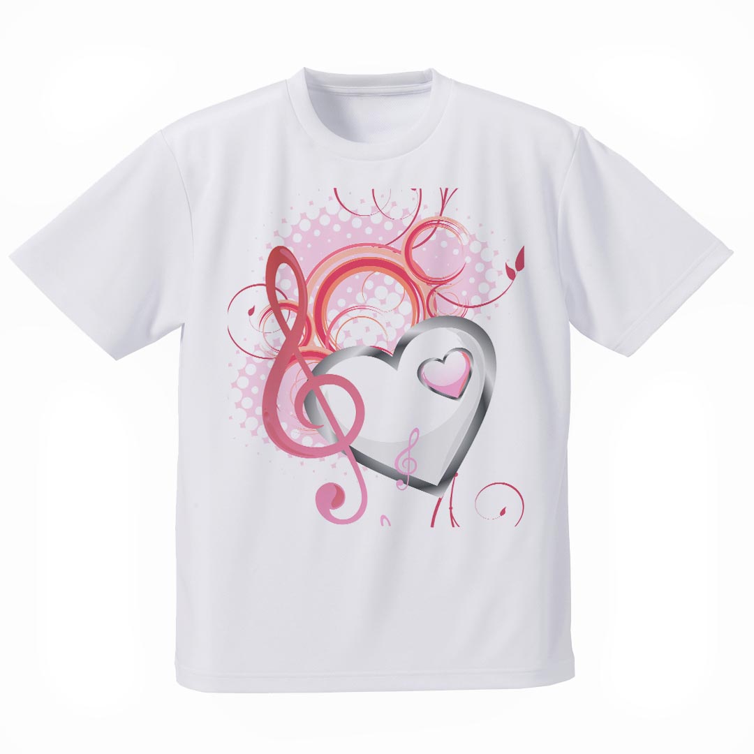 メンズ ドライTシャツ ホワイト 半袖 4.1オンス ドライアスレチック UVカット 紫外線遮蔽 吸水速乾 デザイン Tshirt シワが付きにくい 乾きやすい S M L XL 2XL 3XL 4XL 5XL 6XL 004694 ハート　音楽　シンプル