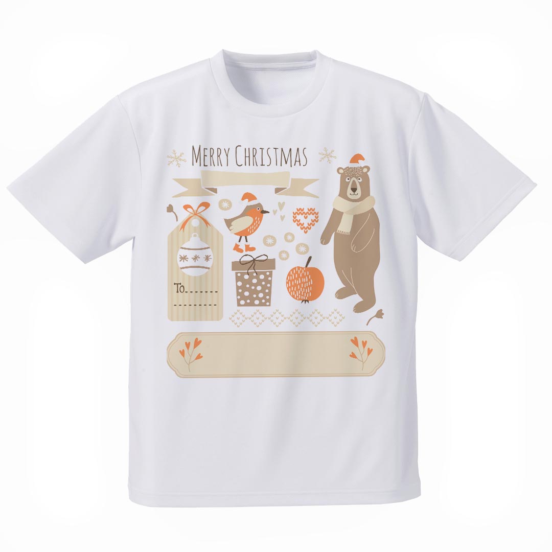 メンズ ドライTシャツ ホワイト 半袖 4.1オンス ドライアスレチック UVカット 紫外線遮蔽 吸水速乾 デザイン Tshirt シワが付きにくい 乾きやすい S M L XL 2XL 3XL 4XL 5XL 6XL 016401 熊　クリスマス