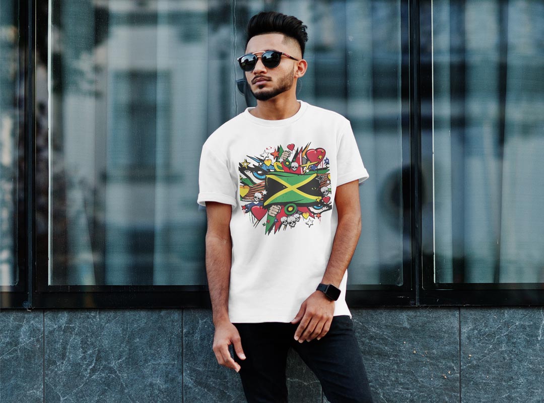 メンズ ドライTシャツ ホワイト 半袖 4.1オンス ジム トレーニング スポーツ 運動会 ドライアスレチック UVカット 紫外線遮蔽 吸水速乾 デザイン Tshirt S M L XL 2XL 3XL 4XL 5XL 6XL 000270 ジャマイカ　レゲエ　HIPHOP