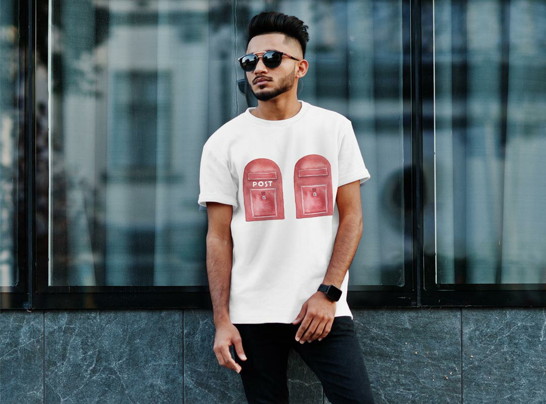 メンズ ドライTシャツ ホワイト 半袖 4.1オンス ジム トレーニング スポーツ 運動会 ドライアスレチック UVカット 紫外線遮蔽 吸水速乾 デザイン Tshirt S M L XL 2XL 3XL 4XL 5XL 6XL 015973 ポスト　手描き　赤