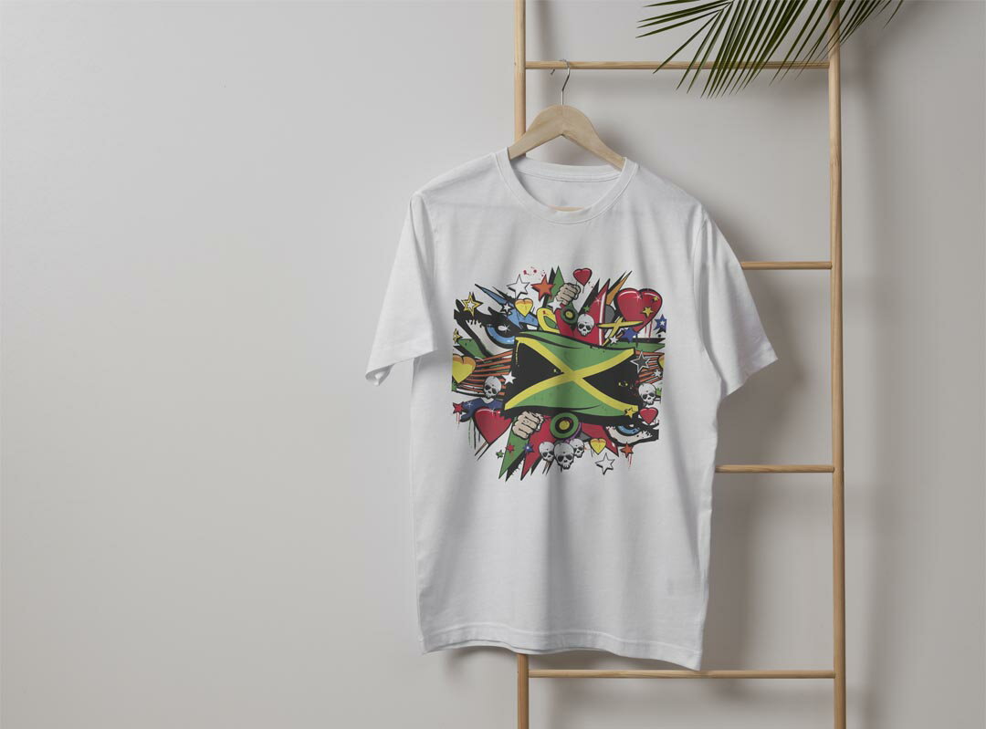 メンズ ドライTシャツ ホワイト 半袖 4.1オンス ジム トレーニング スポーツ 運動会 ドライアスレチック UVカット 紫外線遮蔽 吸水速乾 デザイン Tshirt S M L XL 2XL 3XL 4XL 5XL 6XL 000270 ジャマイカ　レゲエ　HIPHOP