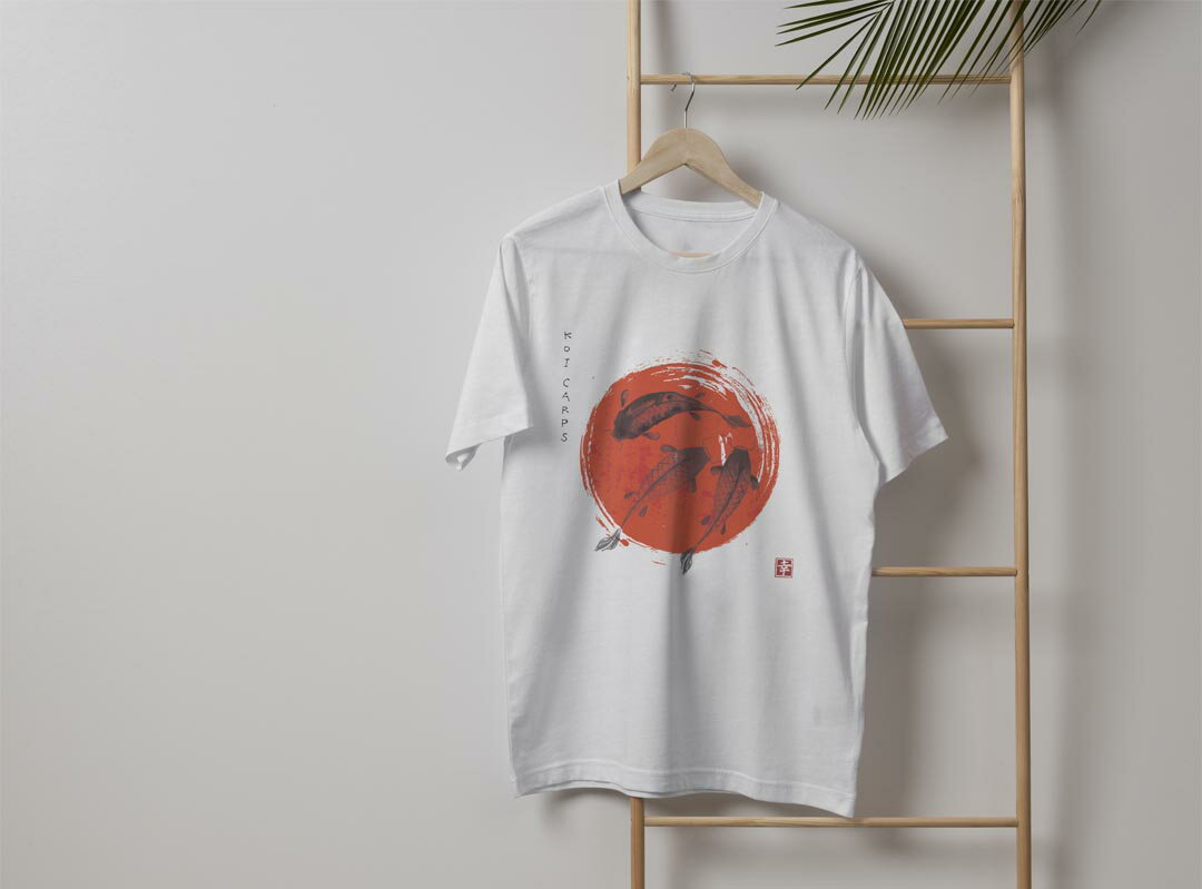 メンズ ドライTシャツ ホワイト 半袖 4.1オンス ジム トレーニング スポーツ 運動会 ドライアスレチック UVカット 紫外線遮蔽 吸水速乾 デザイン Tshirt S M L XL 2XL 3XL 4XL 5XL 6XL 032055 鯉 日本 日の丸