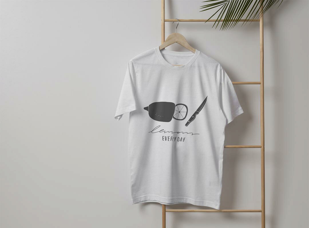 メンズ ドライTシャツ ホワイト 半袖 4.1オンス ジム トレーニング スポーツ 運動会 ドライアスレチック UVカット 紫外線遮蔽 吸水速乾 デザイン Tshirt S M L XL 2XL 3XL 4XL 015742 レモン　食べ物　野菜　モノクロ kabekore-10889823 kabeコレ サンプル画像3