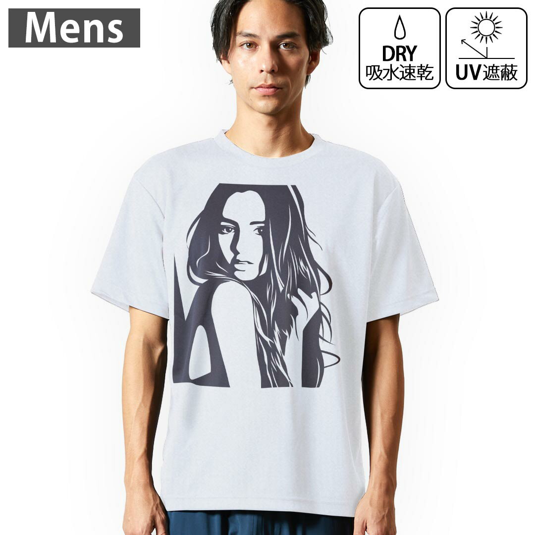 メンズ ドライTシャツ ホワイト 半袖 4.1オンス ジム トレーニング スポーツ 運動会 ドライアスレチック UVカット 紫外線遮蔽 吸水速乾 デザイン Tshirt S M L XL 2XL 3XL 4XL 5XL 6XL 009382 人物 イラスト モノクロ
