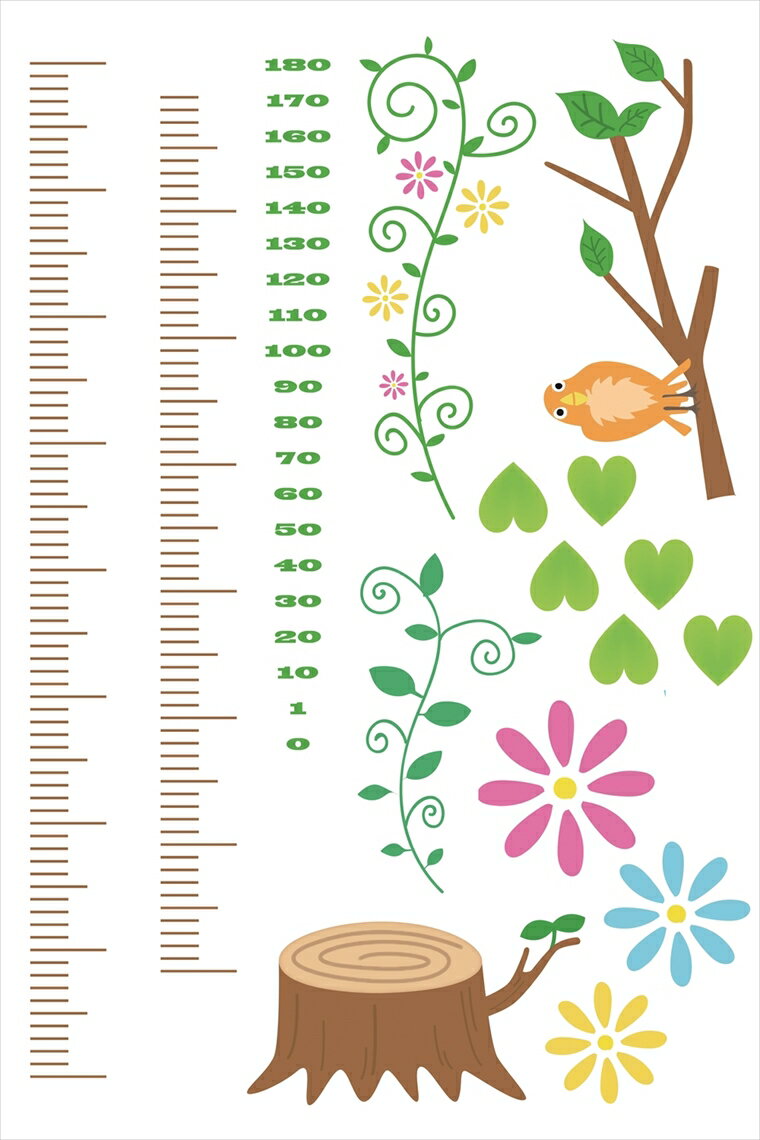 ウォールステッカー 身長計 記念 目盛り 森　木　花 90×60cm シール式 装飾 おしゃれ 壁紙 はがせる 剥がせる カッティングシート wall sticker 雑貨 DIY プチリフォーム