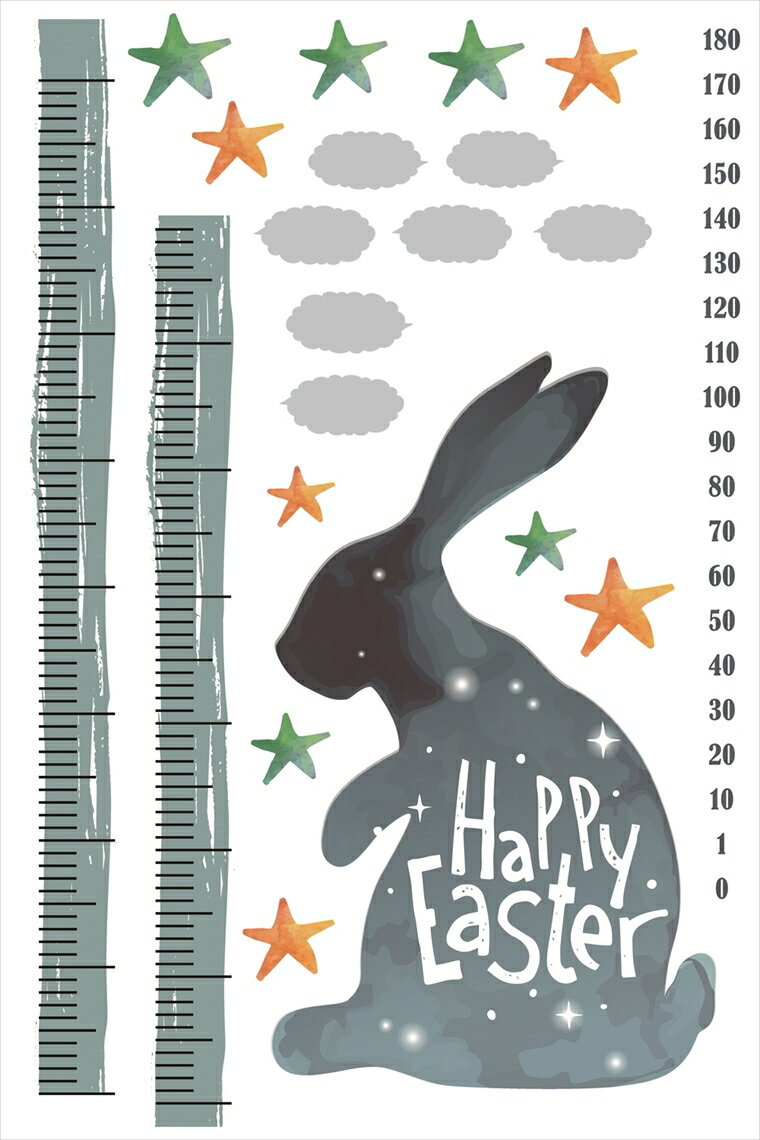 ウォールステッカー 身長計 記念 目盛り 子供部屋 イースター　うさぎ　星 北欧 90×60cm シール式 装飾 おしゃれ 壁紙 はがせる 剥がせる カッティングシート wall sticker 雑貨 DIY プチリフォーム