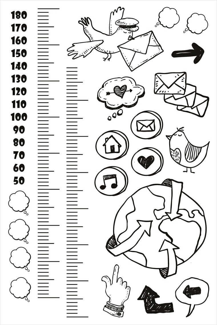ウォールステッカー 身長計 記念 目盛り 子供部屋 白黒　手紙　地球 90×60cm シール式 装飾 おしゃれ 壁紙 はがせる 剥がせる カッティングシート wall sticker 雑貨 DIY プチリフォーム