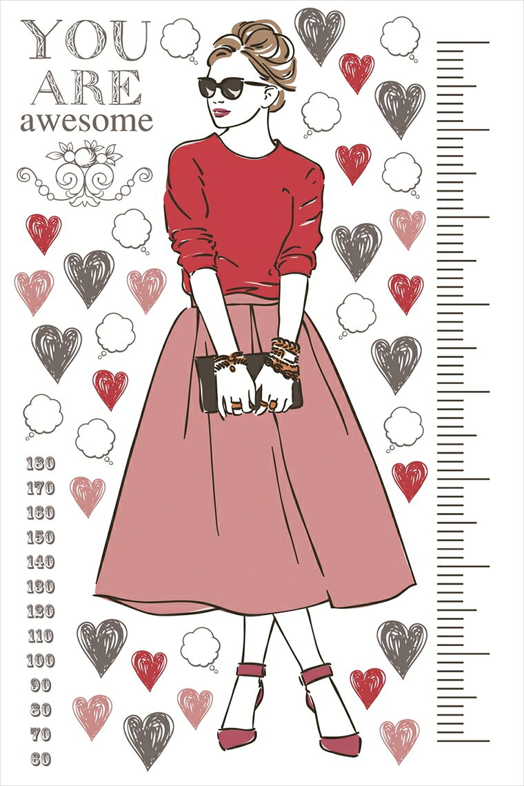 ウォールステッカー 身長計 記念 目盛り 女の子 ファッション おしゃれ 90×60cm シール式 装飾 おしゃれ 壁紙 はがせる 剥がせる カッティングシート wall sticker 雑貨 DIY プチリフォーム