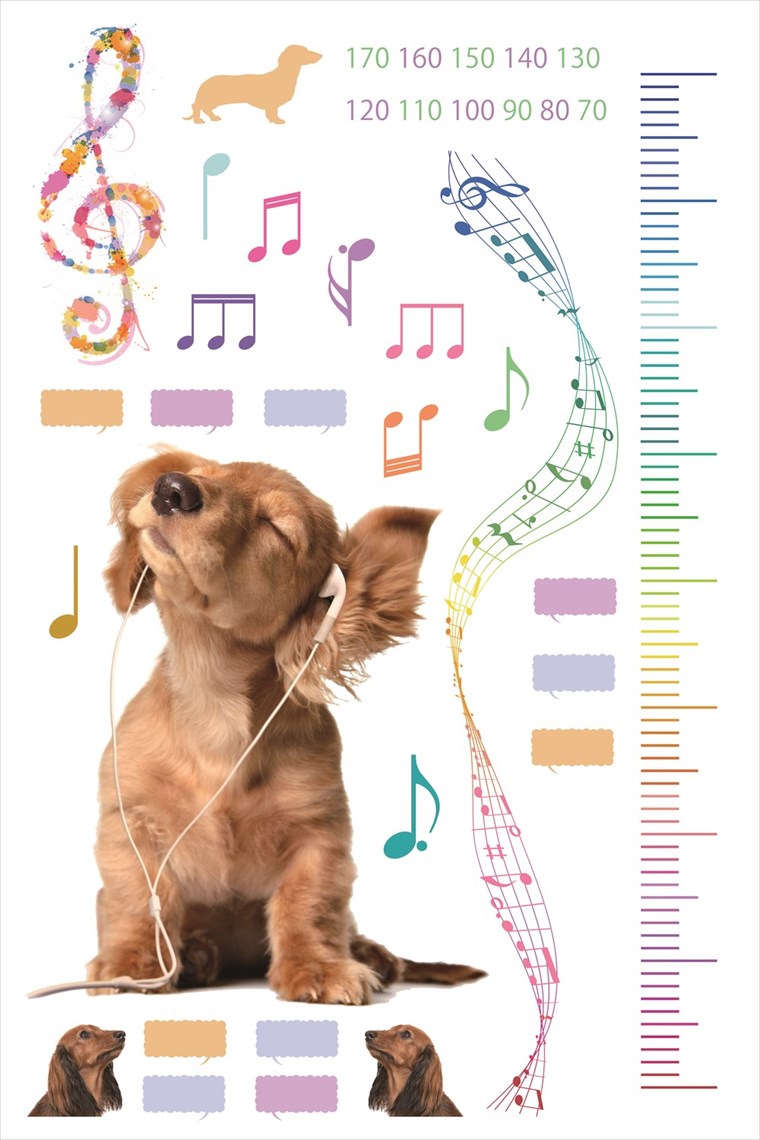 ウォールステッカー 身長計 犬 dog 音楽 music 90×60cm シール式 装飾 おしゃれ 壁紙 はがせる 剥がせ..