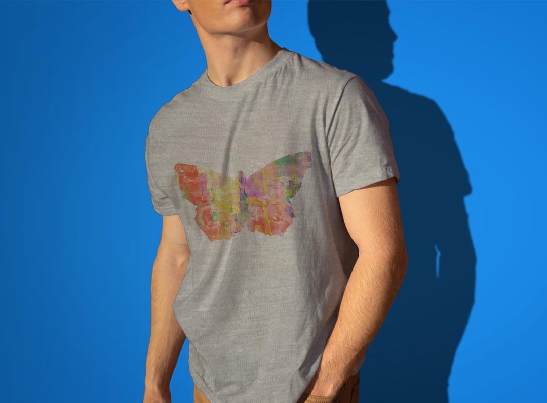 Tシャツ メンズ 半袖 ホワイト グレー デザイン S M L XL 2XL Tシャツ ティーシャツ T shirt 026258 蝶々　カラフル　絵具 kabekore-10925426 kabeコレ サンプル画像3