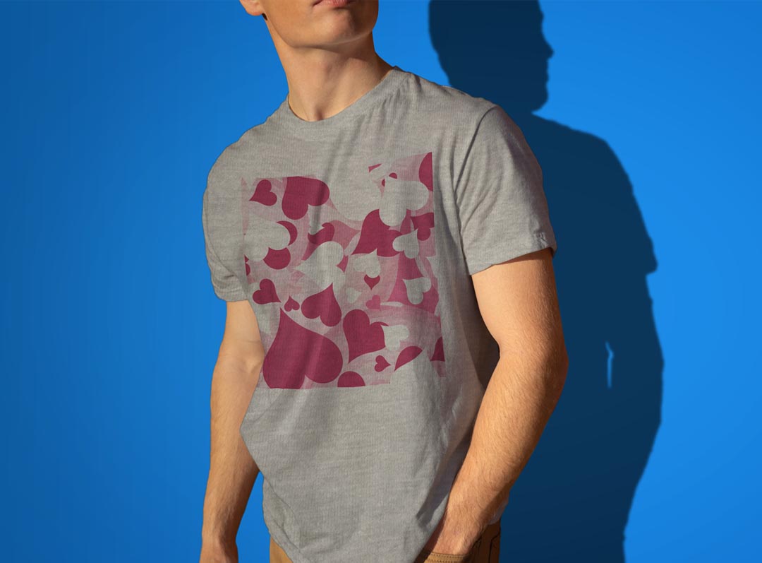 Tシャツ メンズ 半袖 ホワイト グレー デザイン S M L XL 2XL Tシャツ ティーシャツ T shirt 004462 ハート　模様　ピンク