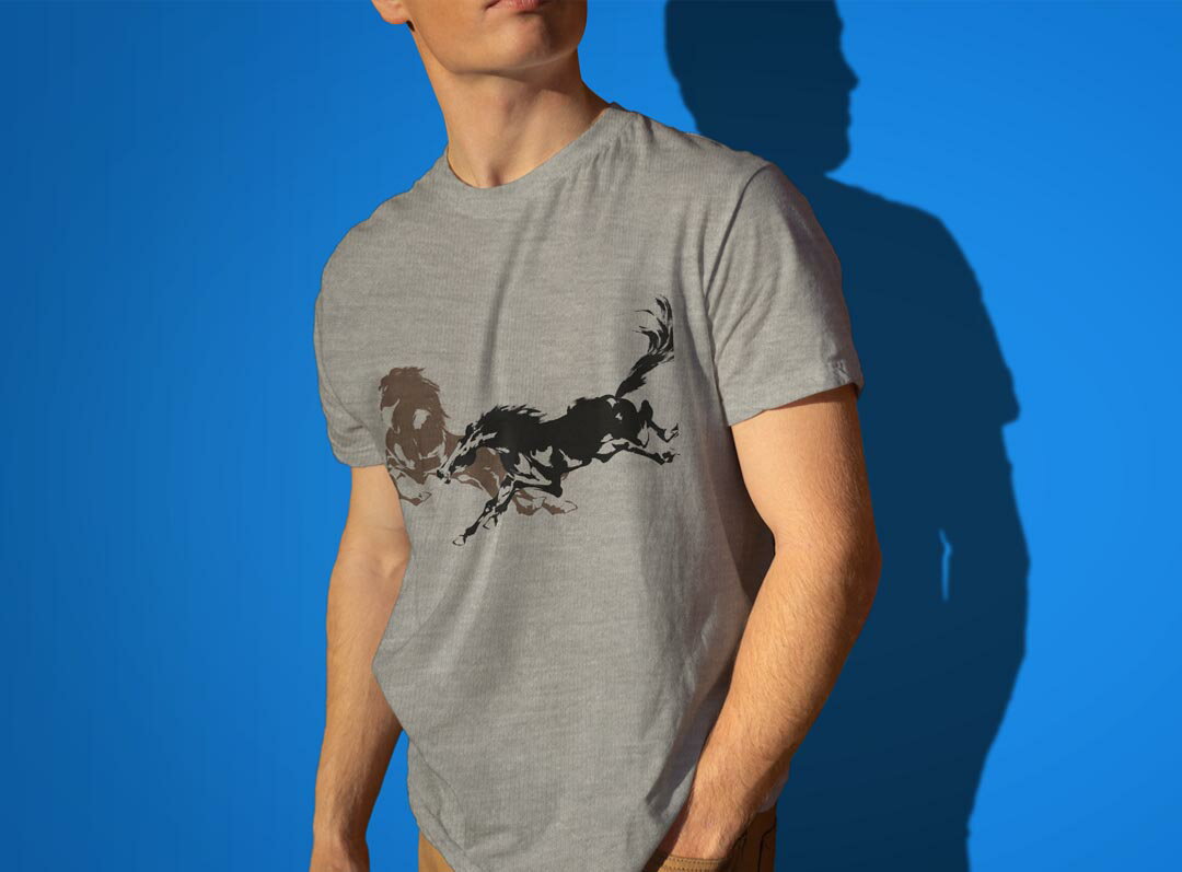 Tシャツ メンズ 半袖 ホワイト グレー デザイン S M L XL 2XL Tシャツ ティーシャツ T shirt 007365 馬　イラスト　黒　ブラック　ブラウン