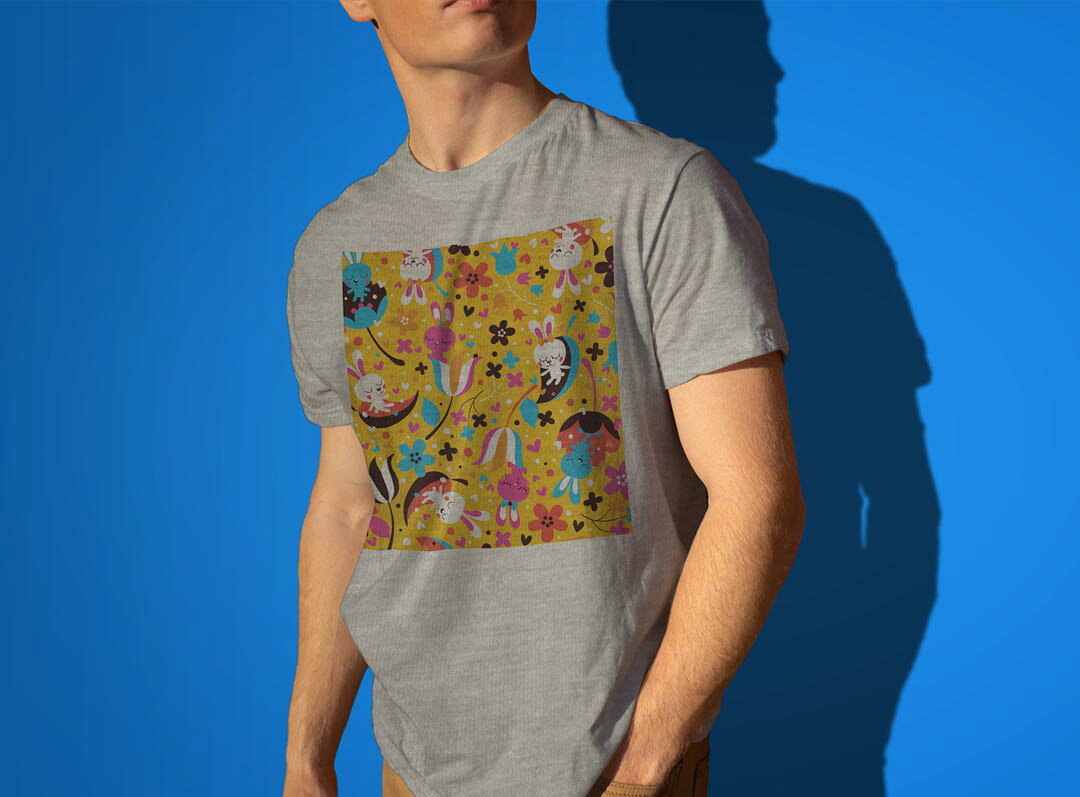 Tシャツ メンズ 半袖 ホワイト グレー デザイン S M L XL 2XL Tシャツ ティーシャツ T shirt 008076 花　　うさぎ　兎　キャラクター — vista 3