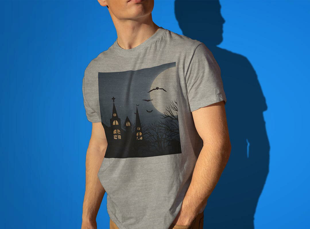 Tシャツ メンズ 半袖 ホワイト グレー デザイン S M L XL 2XL Tシャツ ティーシャツ T shirt 012495 夜　ハロウィン　月 — vista 3