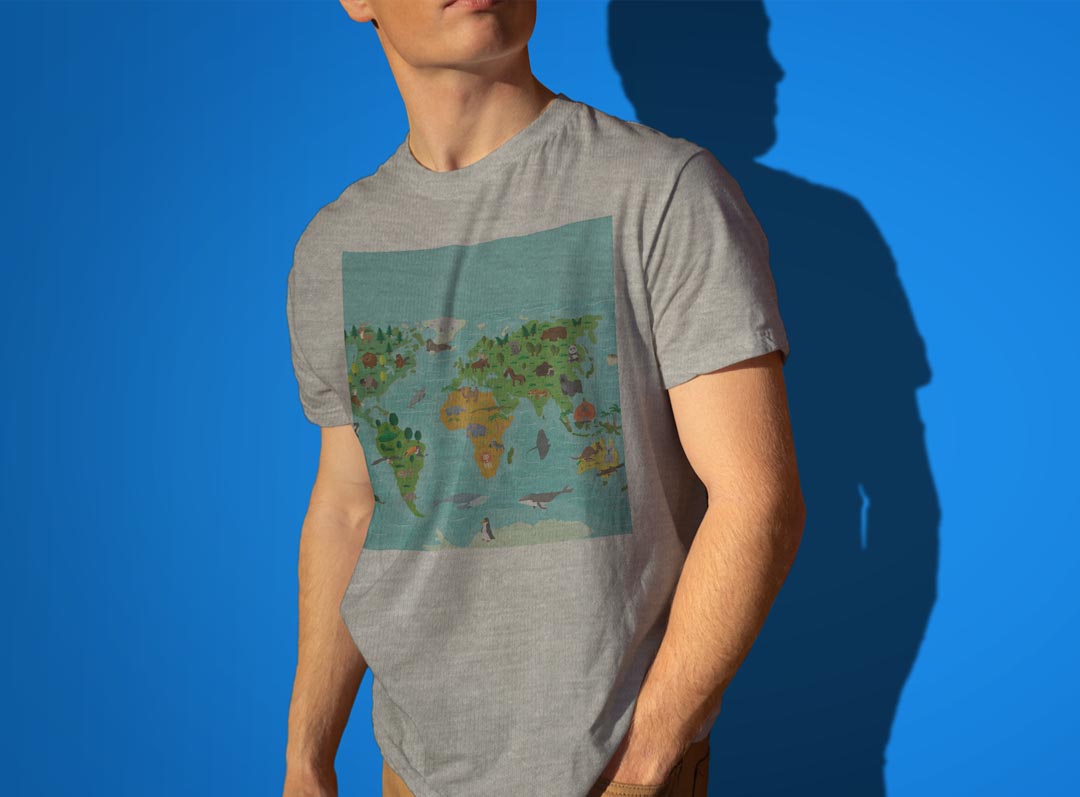 Tシャツ メンズ 半袖 ホワイト グレー デザイン S M L XL 2XL Tシャツ ティーシャツ T shirt 015958 世界地図　wordmap 動物