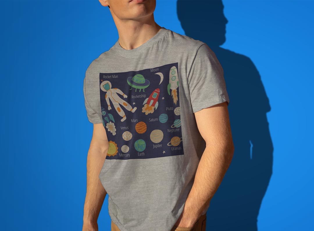 Camiseta para hombre Manga Corta Blanco Gris Diseño S M L XL2 XL Camiseta Camiseta 015984 Solar System Space Planet — vista 3
