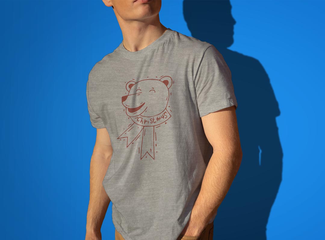 Tシャツ メンズ 半袖 ホワイト グレー デザイン S M L XL 2XL Tシャツ ティーシャツ T shirt 017667 熊　赤　クリスマス