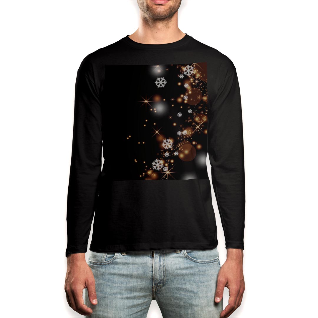 ロング tシャツ メンズ 長袖 ブラック デザイン XS S M L XL 2XL ロンT ティーシャツ 黒 black T shirt long sleeve 000036 雪の結晶 キラキラ 黒