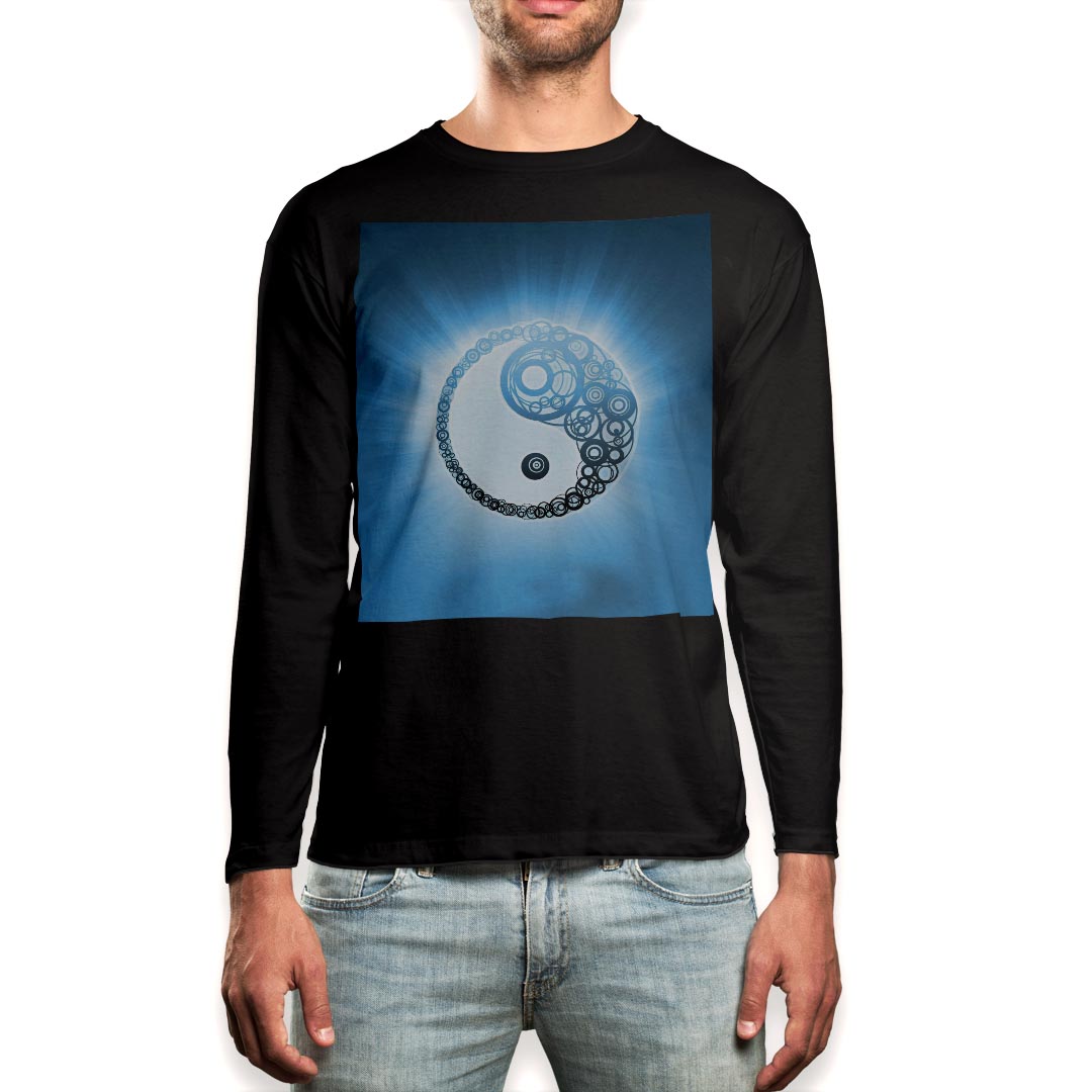 ロング tシャツ メンズ 長袖 ブラック デザイン XS S M L XL 2XL ロンT ティーシャツ 黒 black T shirt long sleeve 000133 陰陽 マーク 青