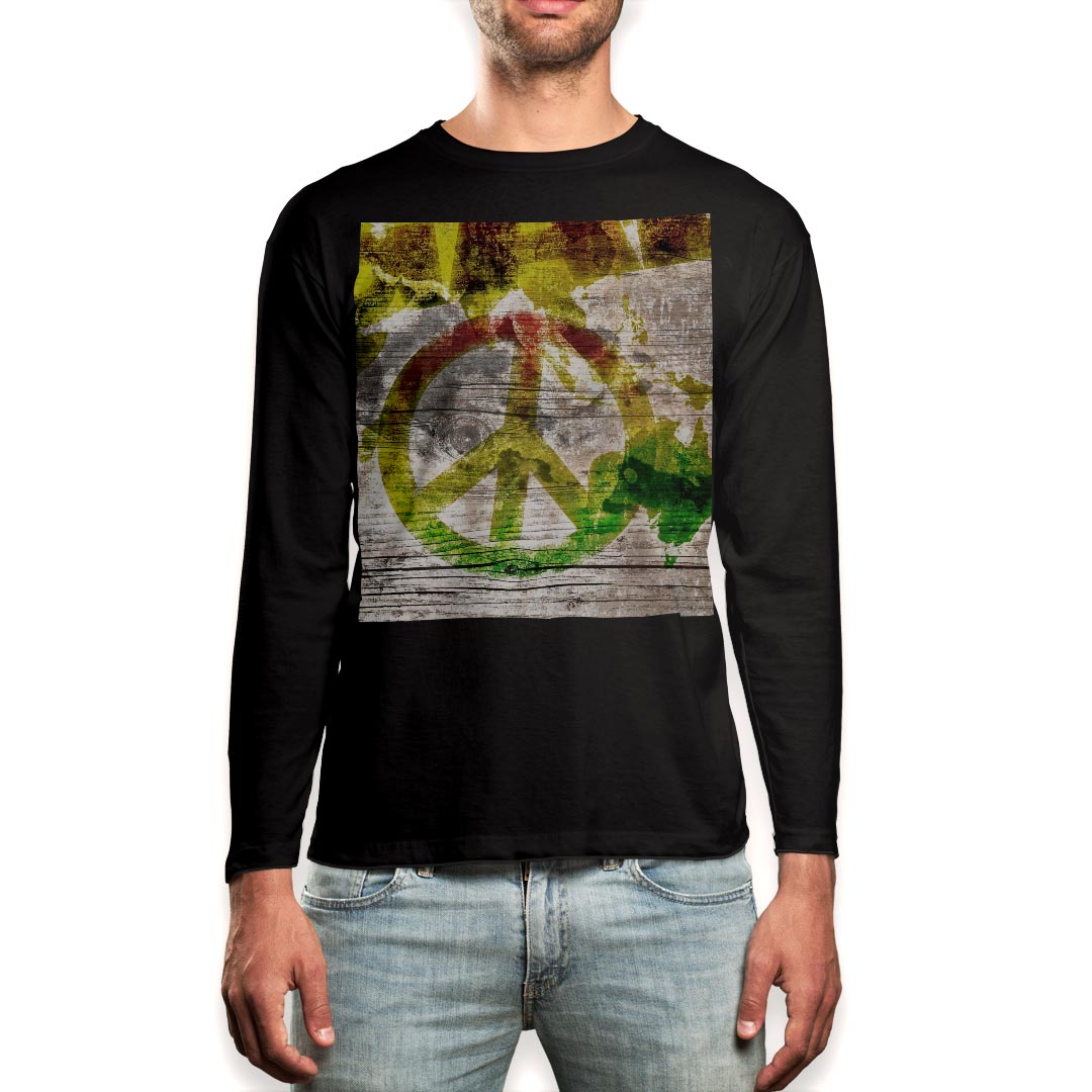 ロング tシャツ メンズ 長袖 ブラック デザイン XS S M L XL 2XL ロンT ティーシャツ 黒 black T shirt long sleeve 000144 レゲエ　ラスタカラー　ピース