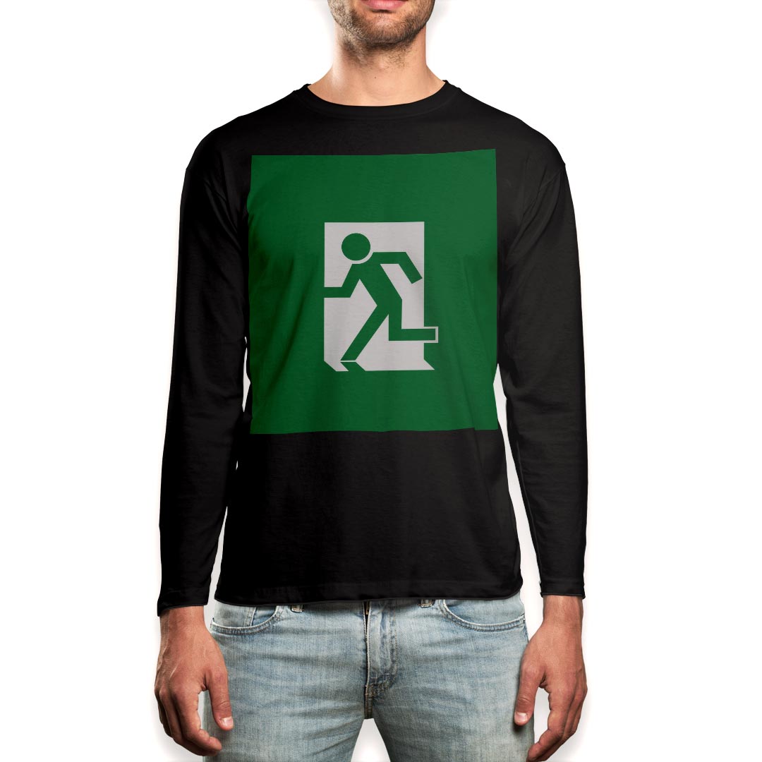 Other - ロング tシャツ メンズ 長袖 ブラック デザイン XS S M L XL 2XL ロンT ティーシャツ 黒 black T shirt long sleeve 000146 非常口　緑　看板