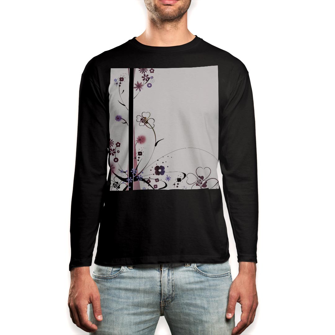 ロング tシャツ メンズ 長袖 ブラック デザイン XS S M L XL 2XL ロンT ティーシャツ 黒 black T shirt long sleeve 000157 お花　花　シンプル