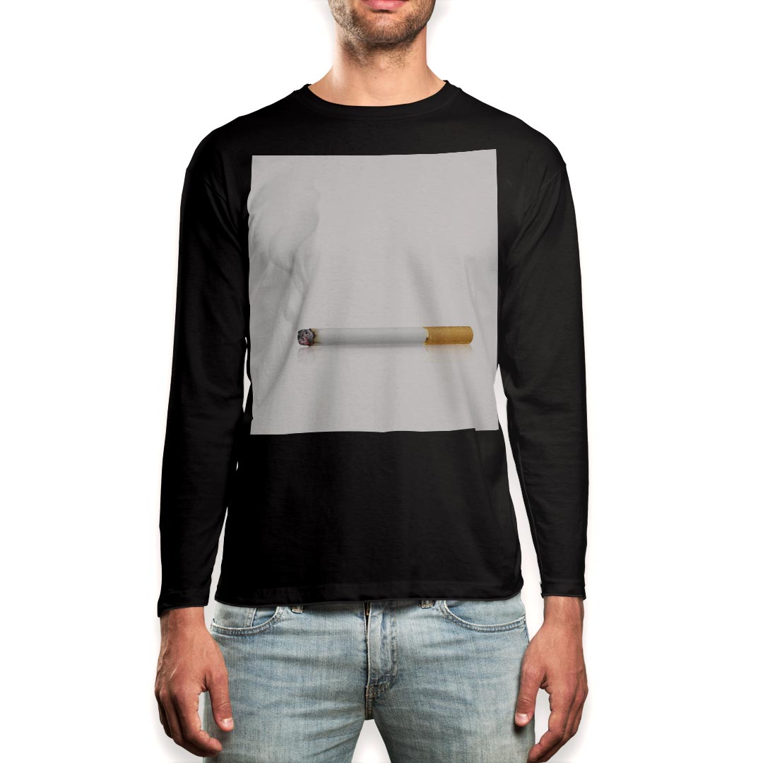 ロング tシャツ メンズ 長袖 ブラック デザイン XS S M L XL 2XL ロンT ティーシャツ 黒 black T shirt long sleeve 000202 たばこ 煙